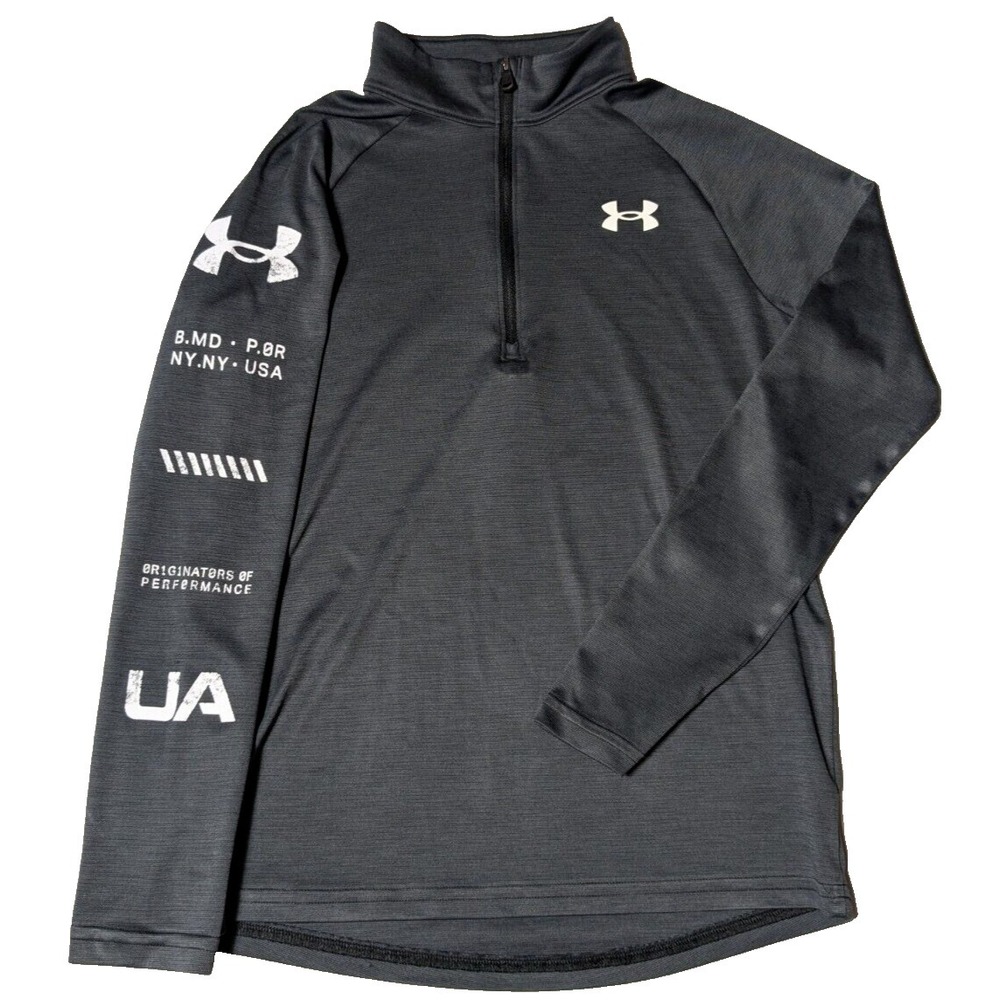 UNDER ARMOUR LOOSE HEATGEAR Boys Medium Gray Velocity 1/2 Zip Lightweight Shirt